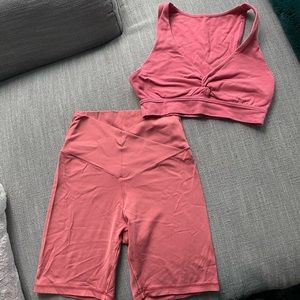Aerie fold over shorts workout set